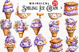 Whimsical smiling ice cream Clipart, a Decorative Illustration by Watercolor design