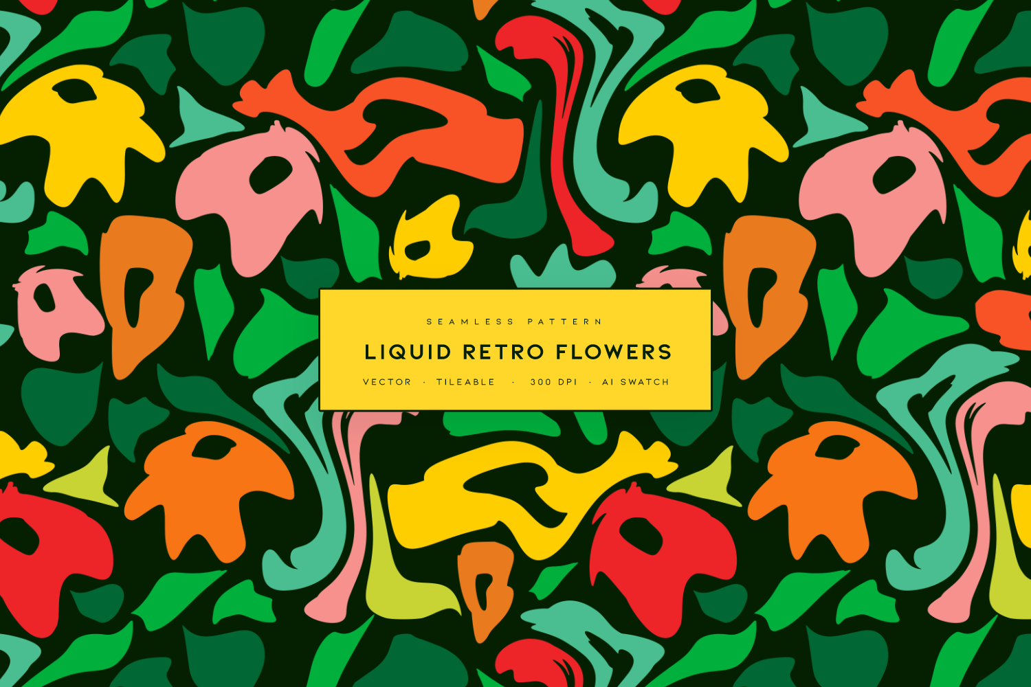 Liquid Retro Flowers | Vector Print, a Pattern Graphic by MalyskaStudio