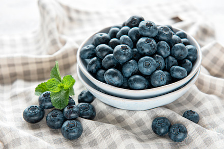 Blueberries on textile background, a Food & Drink Photo by Olena Rudo