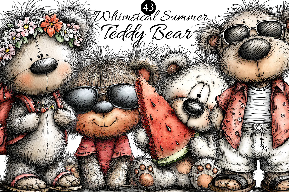 Whimsical Summer Teddy Bear Clipart, an Illustration by DreamArtGraphic (Photo 1 of 4)
