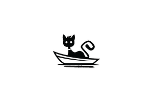 Cat On Boat Logo Template