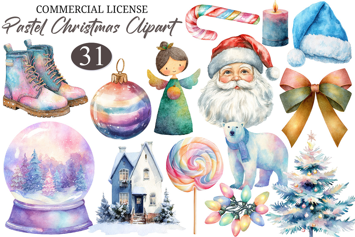 Pastel Christmas Clipart, an Illustration by designcity5 (Photo 1 of 5)