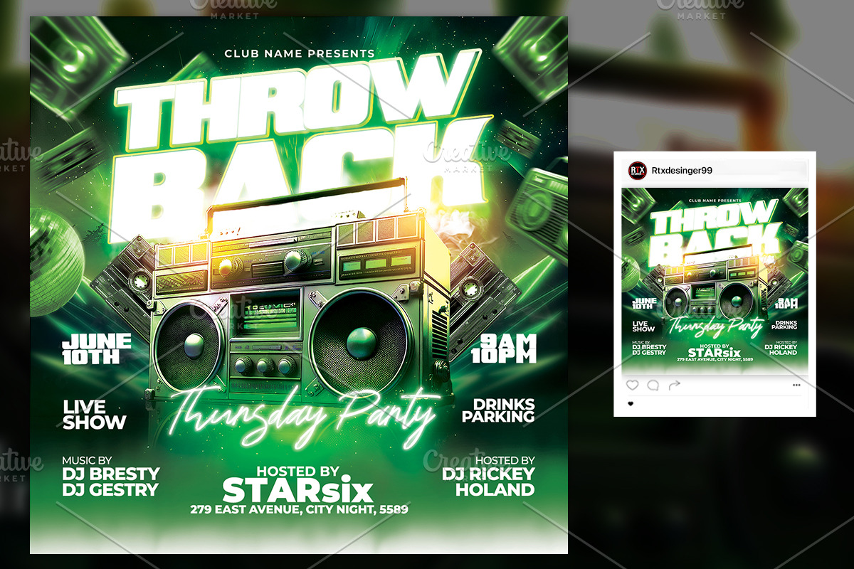 Retro 90s Party Flyer Template preview 2