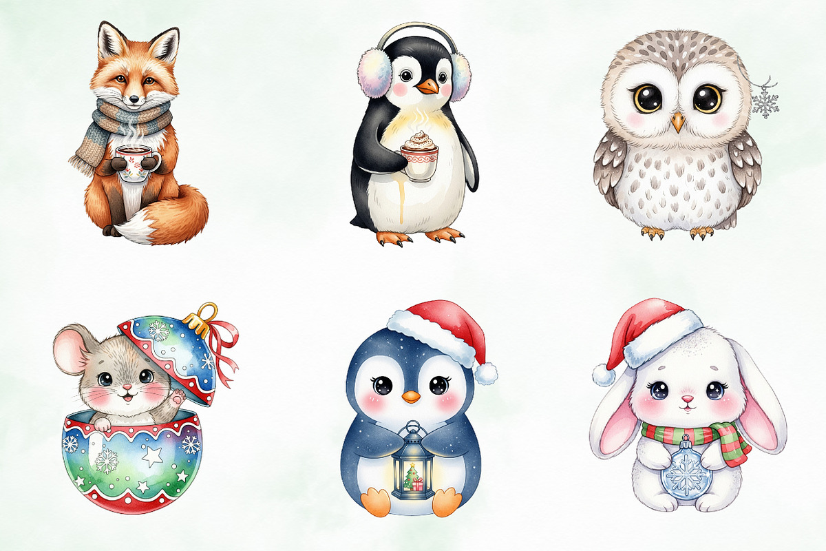 Kawaii Vintage Christmas Animals Png, an Illustration by Creative Art (Photo 9 of 9)