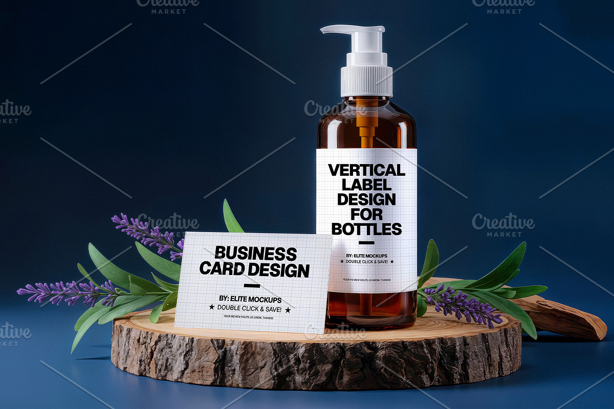Vertical Label & Business Card Mocku, a Cups & Container Mockup by Elite Mockups (Photo 2 of 2)