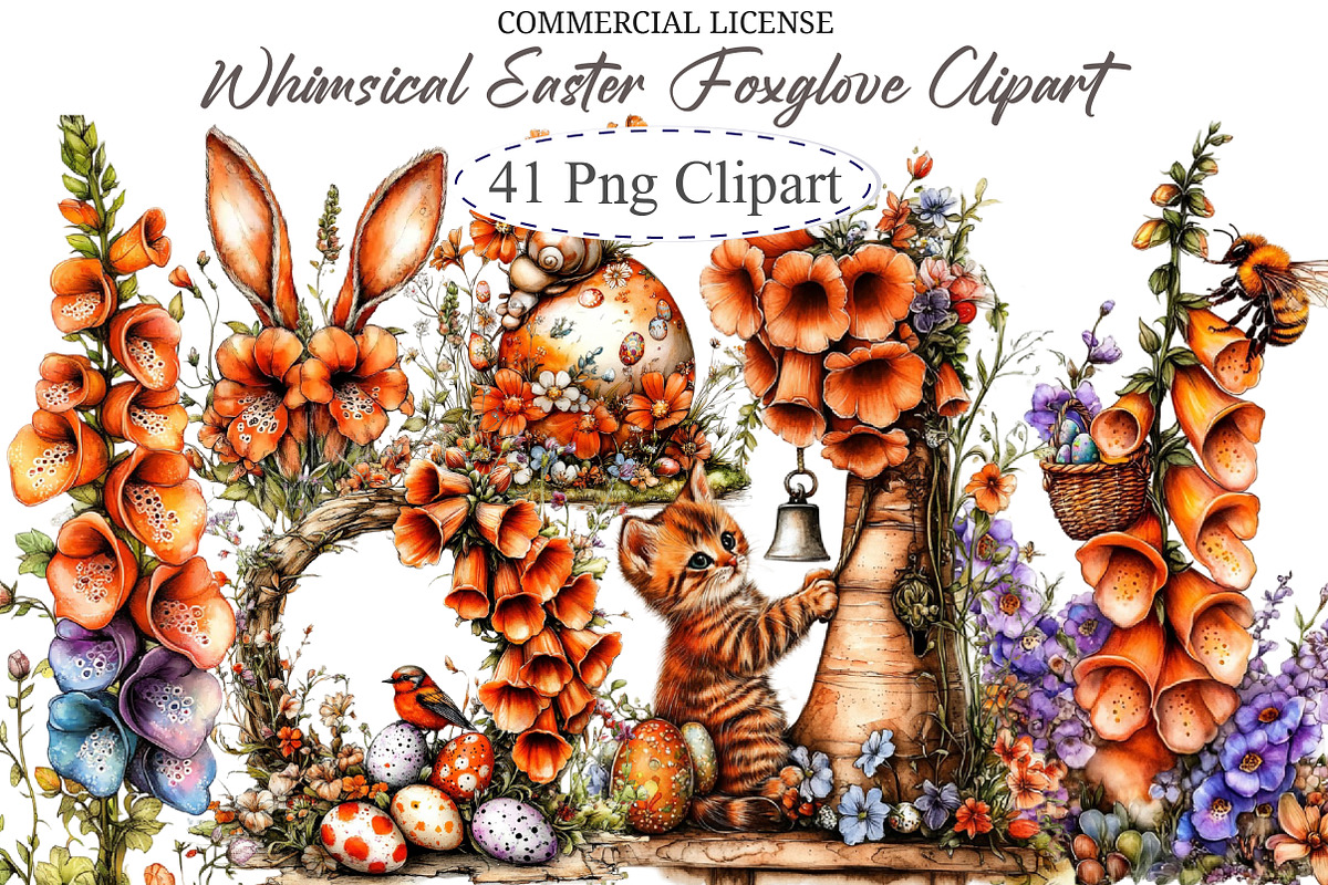 Whimsical Easter Foxglove Clipart, an Illustration by designcity5 (Photo 1 of 5)
