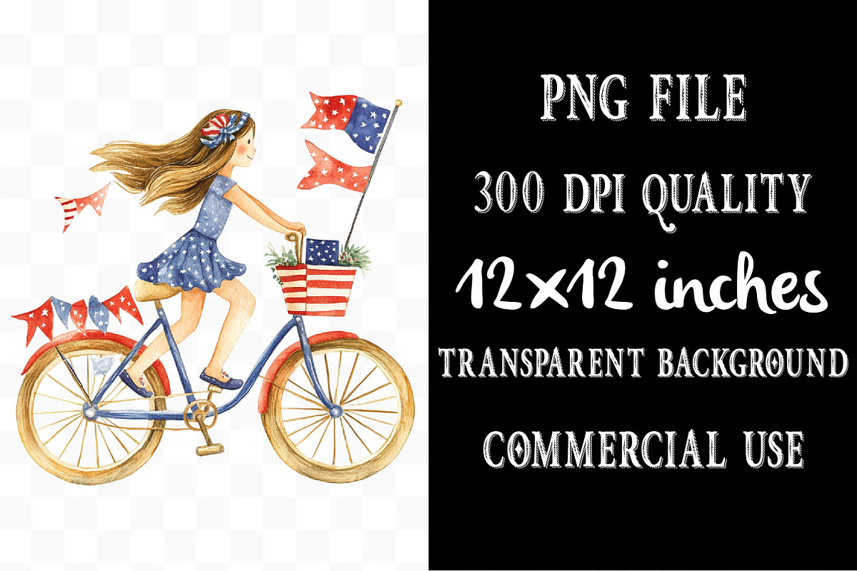 Watercolor 4th of July Girl Clipart, an Illustration by Designking (Photo 4 of 5)