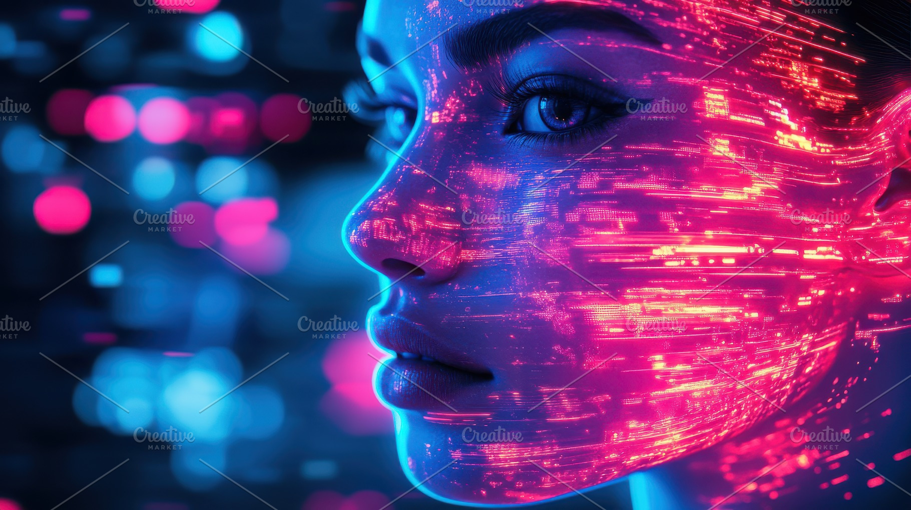 Futuristic Face: Woman's profile mer, a Photo by Pixeness Studio
