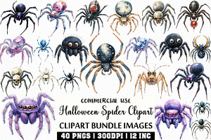 Watercolor Halloween Spider Clipart, an Illustration by Craft Nest