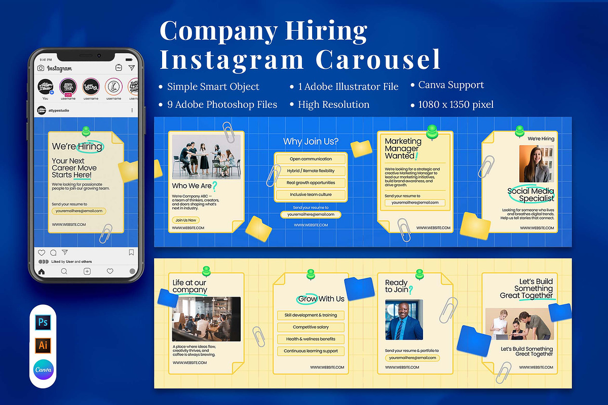 Company Hiring Instagram Carousel &, a Social Media Template by Attype (Photo 1 of 5)