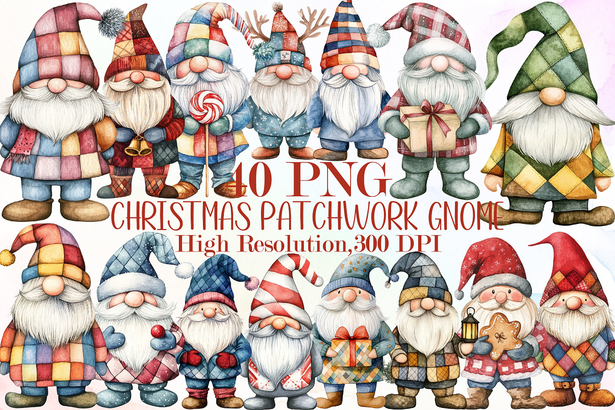 Christmas Patchwork Gnome Clipart, an Illustration by Sublimation Artist (Photo 1 of 6)