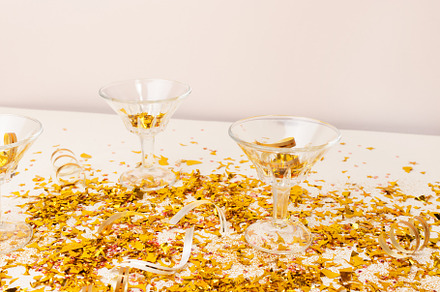 Crystal glasses and golden confetti, a Holiday Photo by rorygez fresh