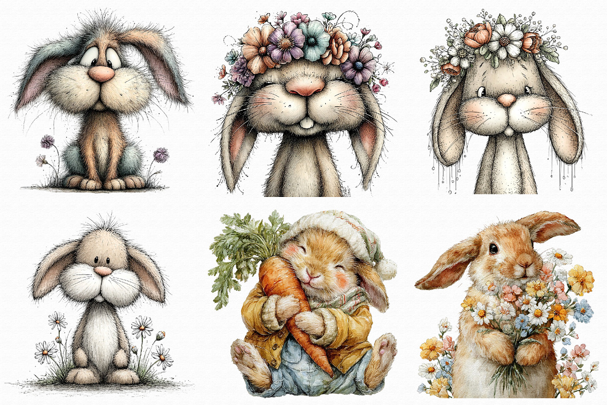 Whimsical Spring Bunny Clipart, an Illustration by Libby Wishes (Photo 5 of 7)
