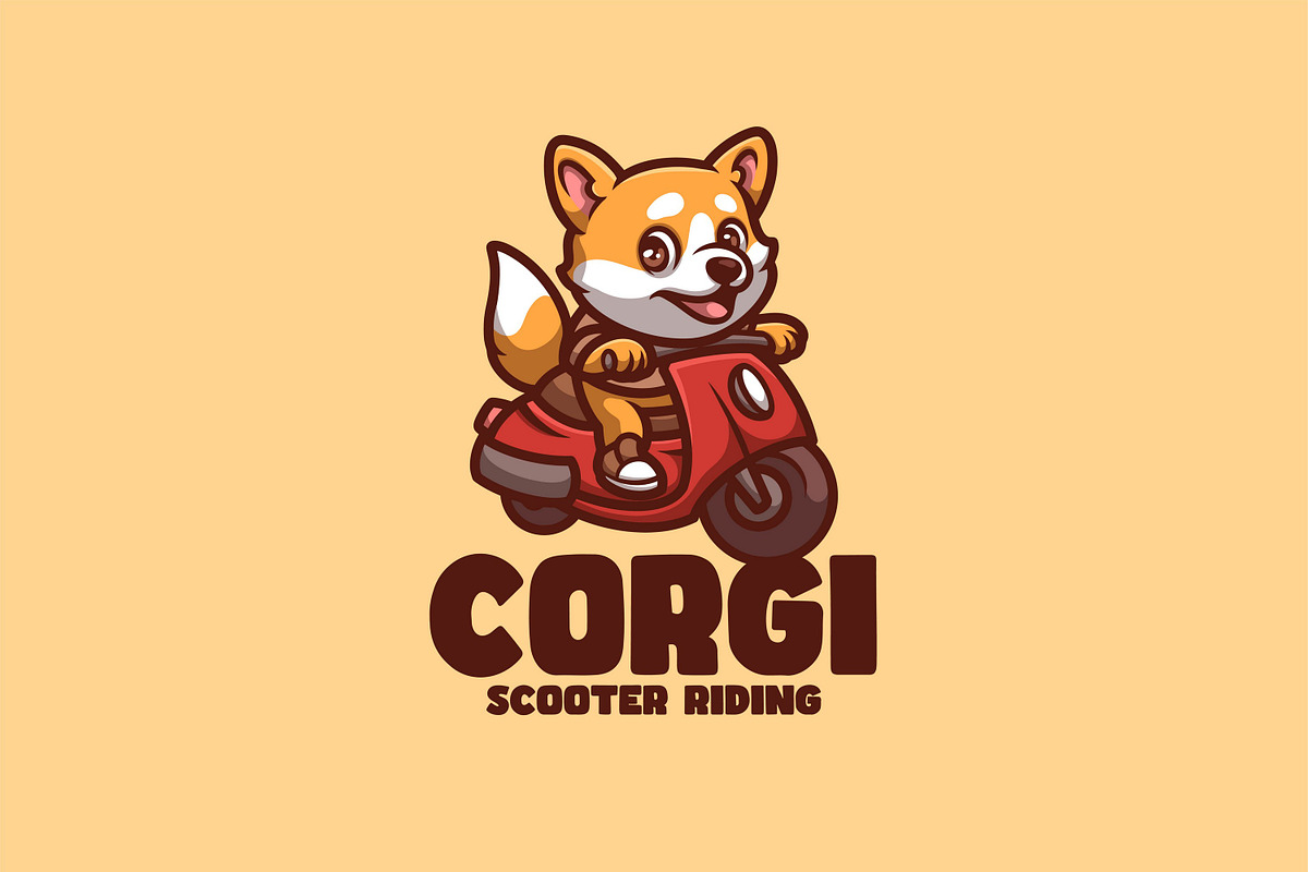 Corgi Scooter Riding Cartoon Illustr, a Branding & Logo Template by Gumrega Studio