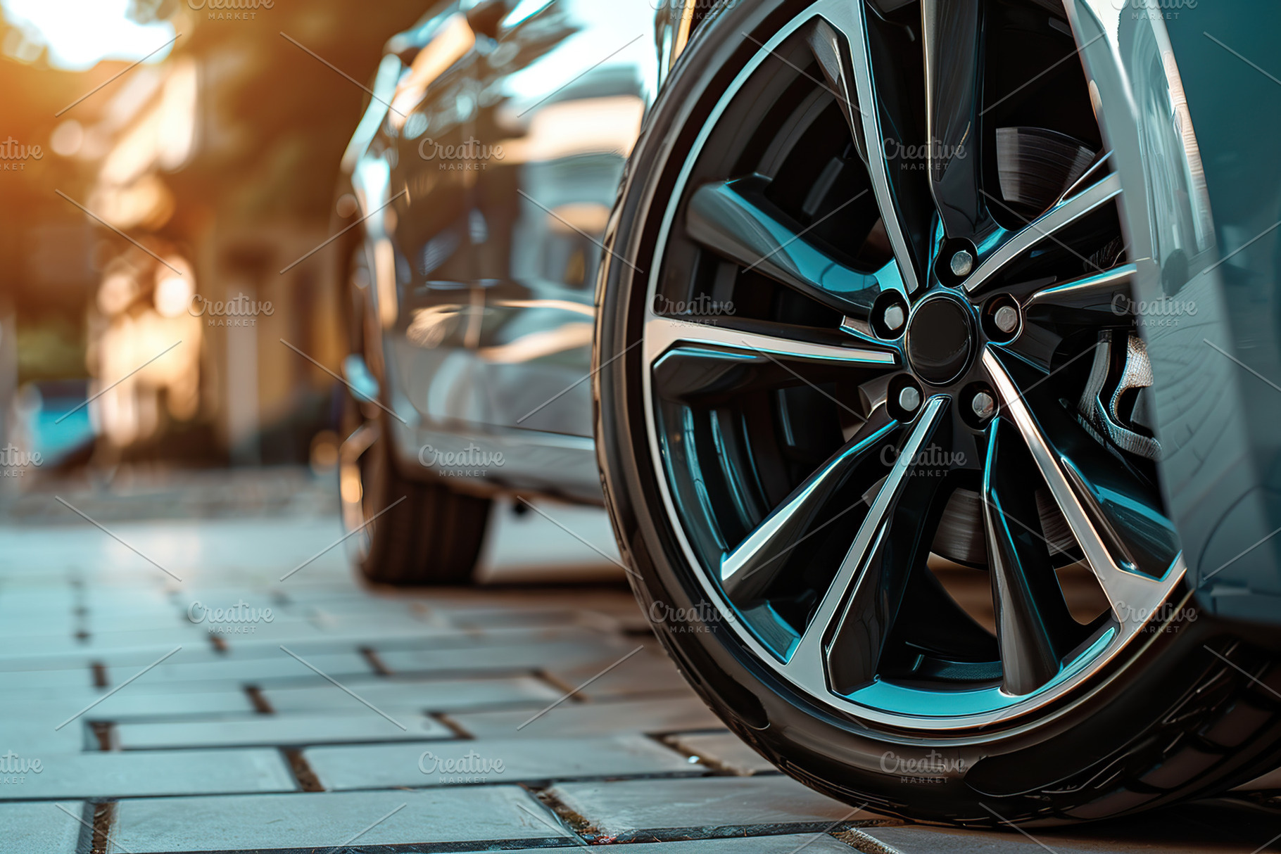 Car wheel with new tire closeup, a Transportation Photo by AlyaAnd
