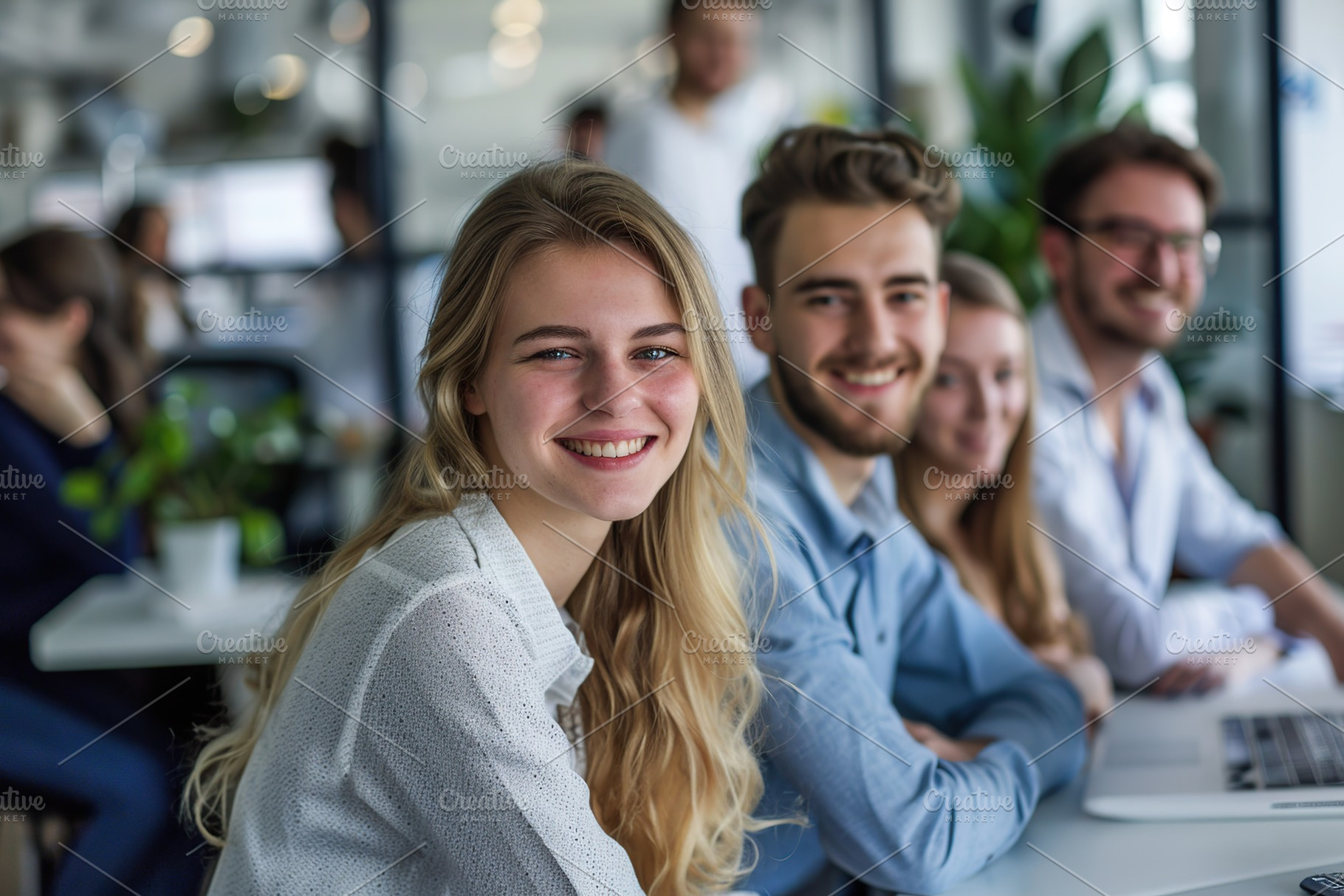 Portrait of business people standing as a team in modern office, a Business Photo by AlyaAnd