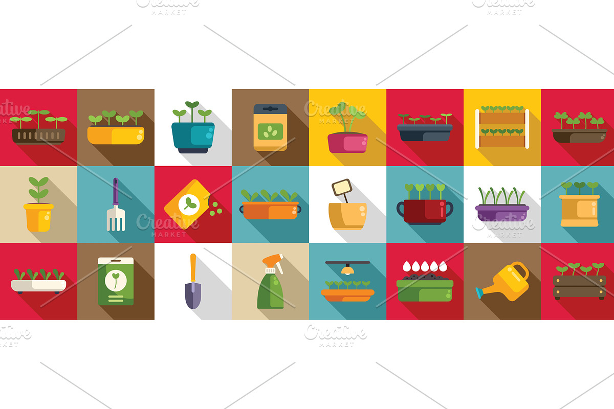 Growing microgreens icons set, an Object Illustration by Ylivdesign