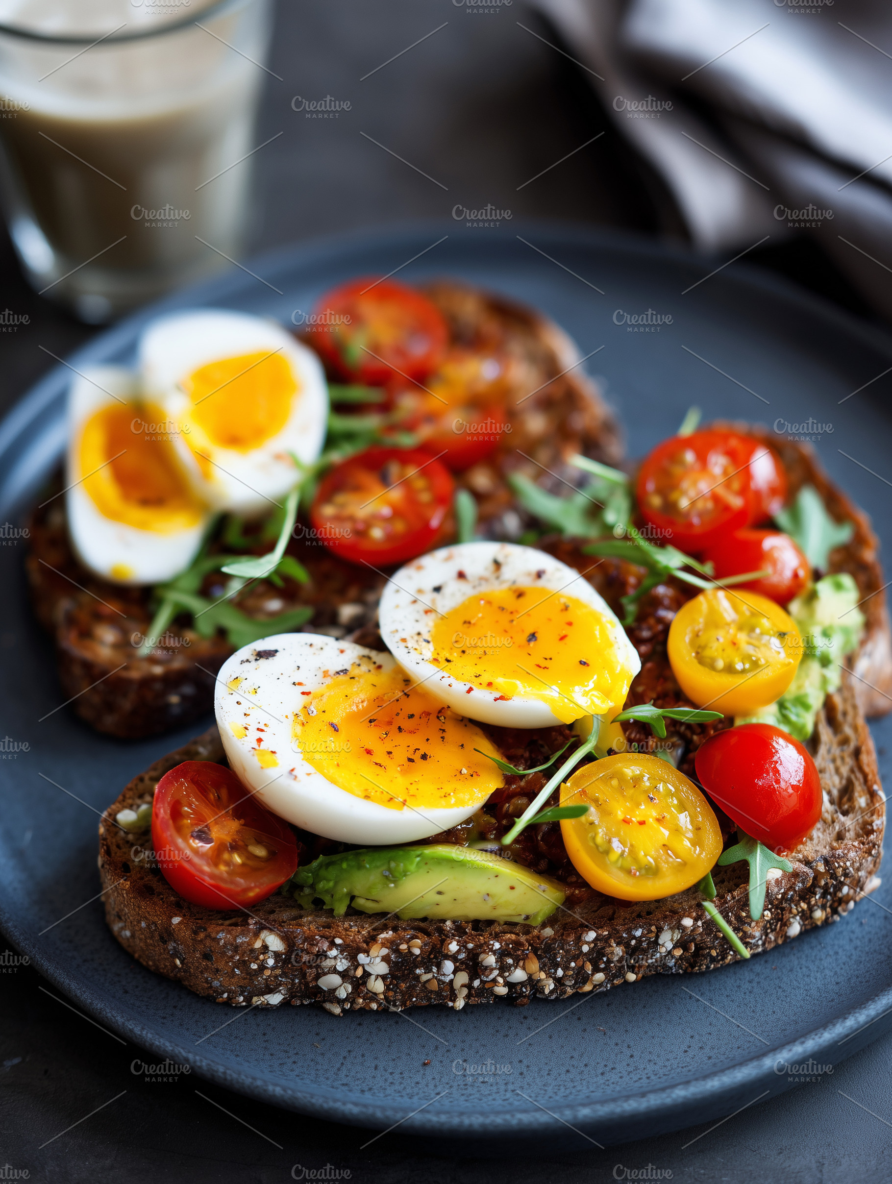 Healthy breakfast toast with eggs, a Food & Drink Photo by MistyDay