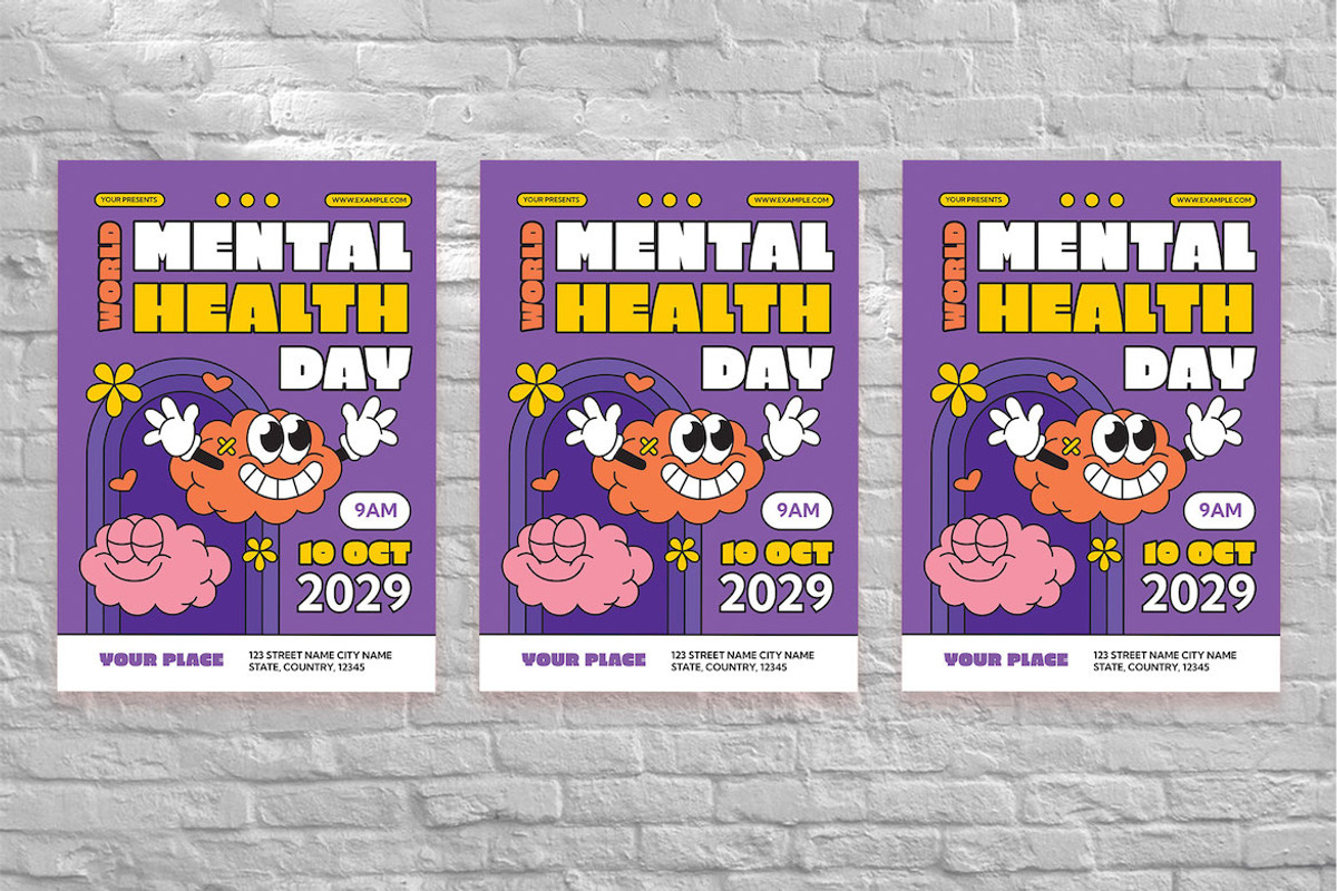 Retro Mental Health Day Flyer Set, a Flyer Template by Aiyari Graphic (Photo 3 of 3)