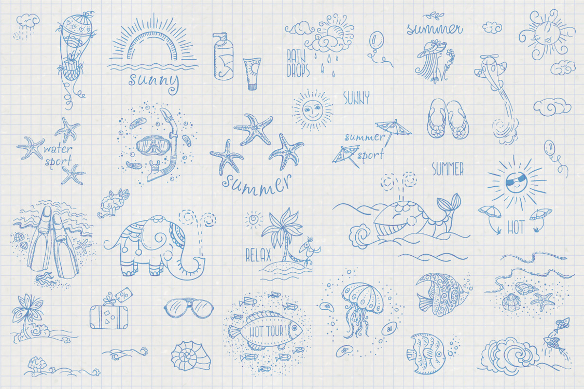 60 Doodle elements for summer design, an Illustration by SunArt (Photo 2 of 2)