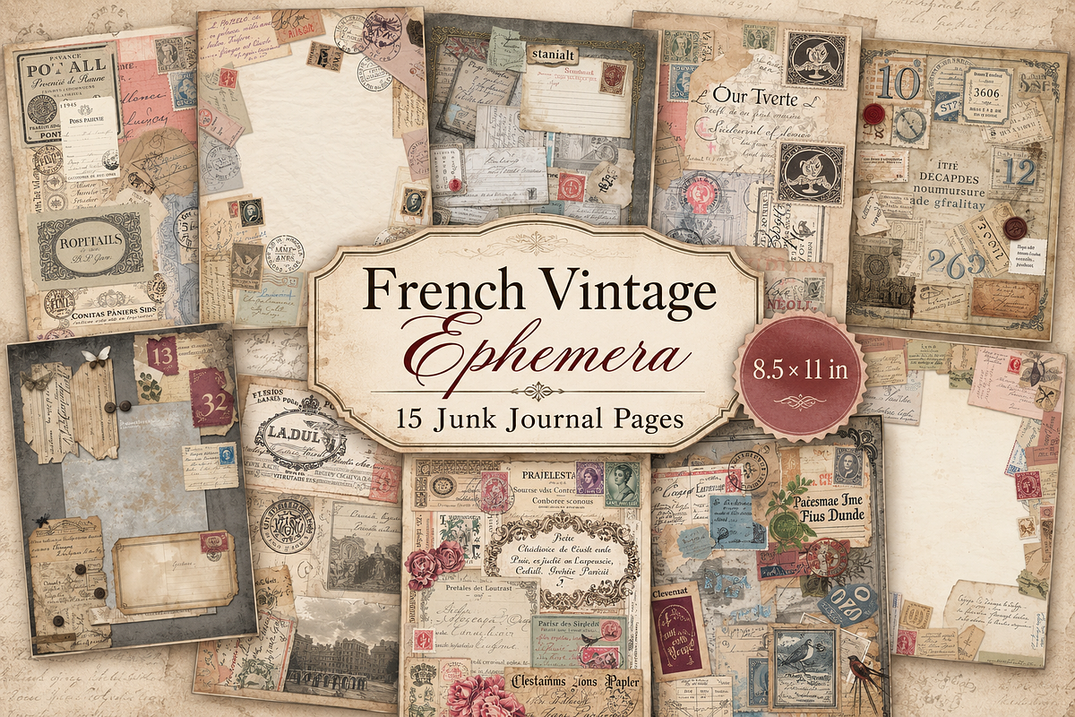 French Vintage Ephemera Junk, a Background Graphic by Printable Treasure (Photo 1 of 4)