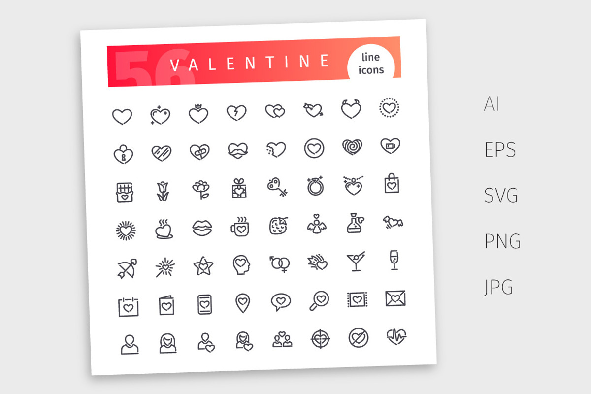 Valentine Line Icons Set, an Outline Icon by Voysla's Shop (Photo 4 of 4)