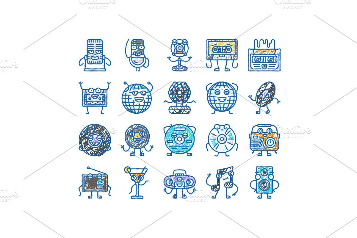 retro music character icons hand, an Object Illustration by pikepicture