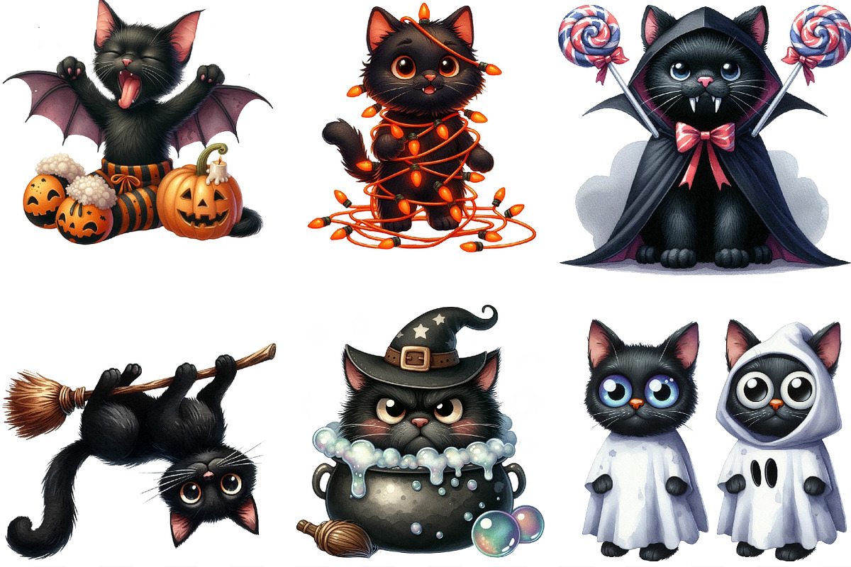 Funny Halloween Black Cat Clipart, an Illustration by Designking (Photo 2 of 4)