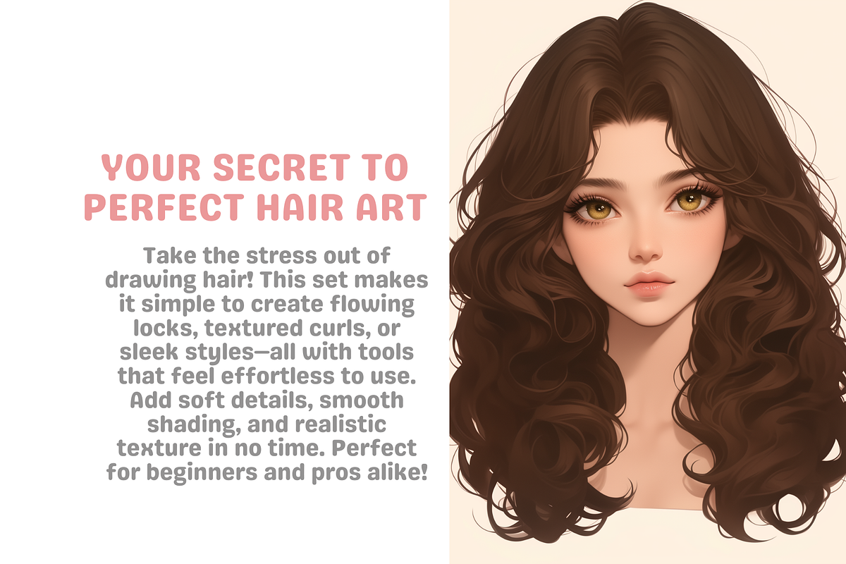 Silky Hair Brushes Procreate, a Brush Add-On by Cozy Brushery (Photo 3 of 6)