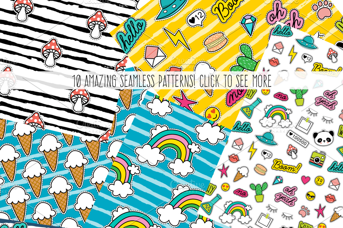 Pop Art 80's patches + 10 patterns, a Pattern Graphic by Hala (Photo 3 of 4)