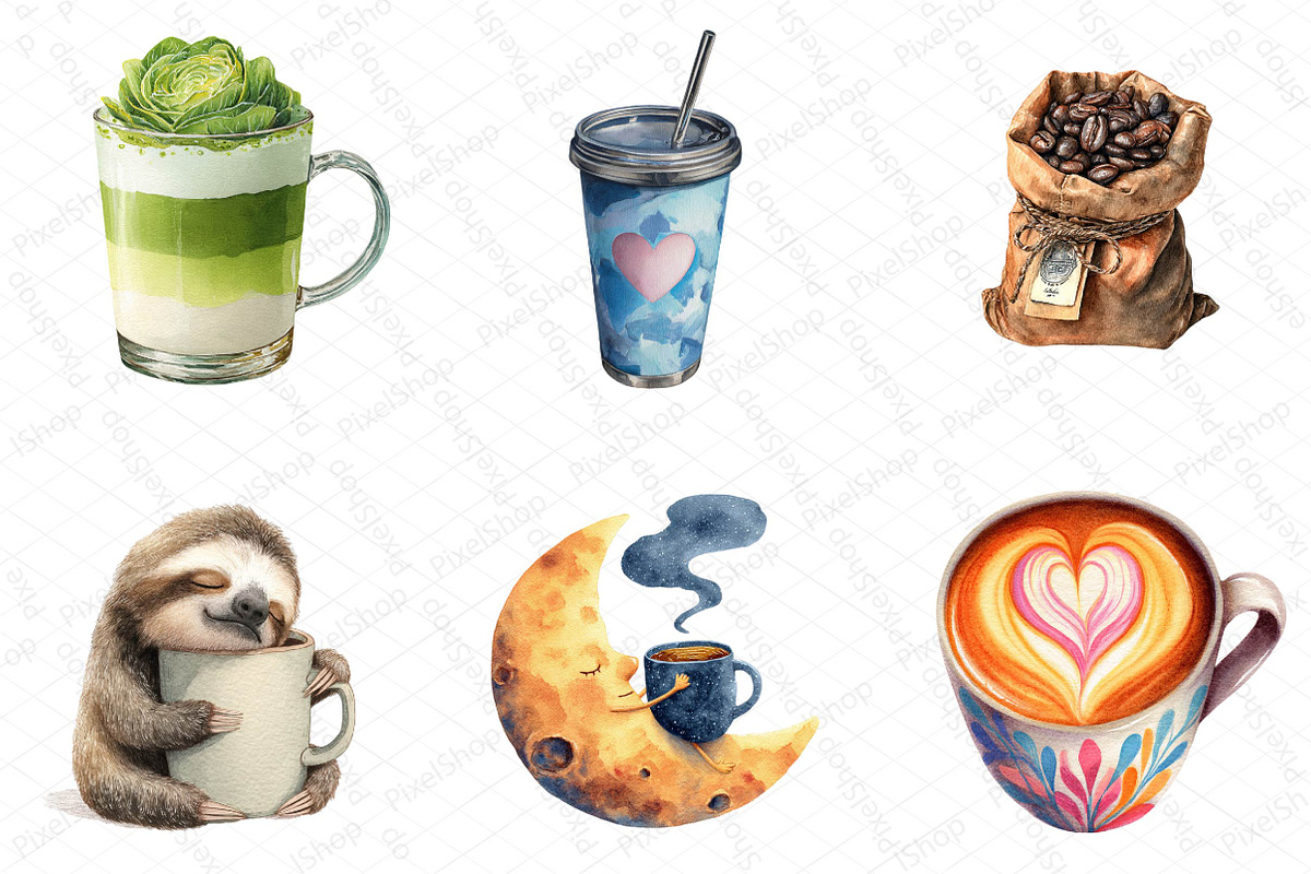Watercolor Coffee Lover Clipart, an Illustration by DreamPrint404 (Photo 4 of 5)