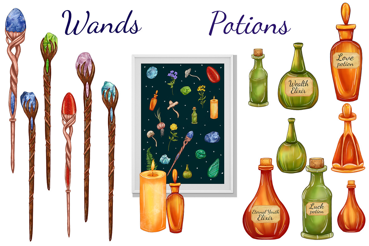Witch secrets clipart set, an Education Illustration by Mrs.Swan_Design (Photo 4 of 8)