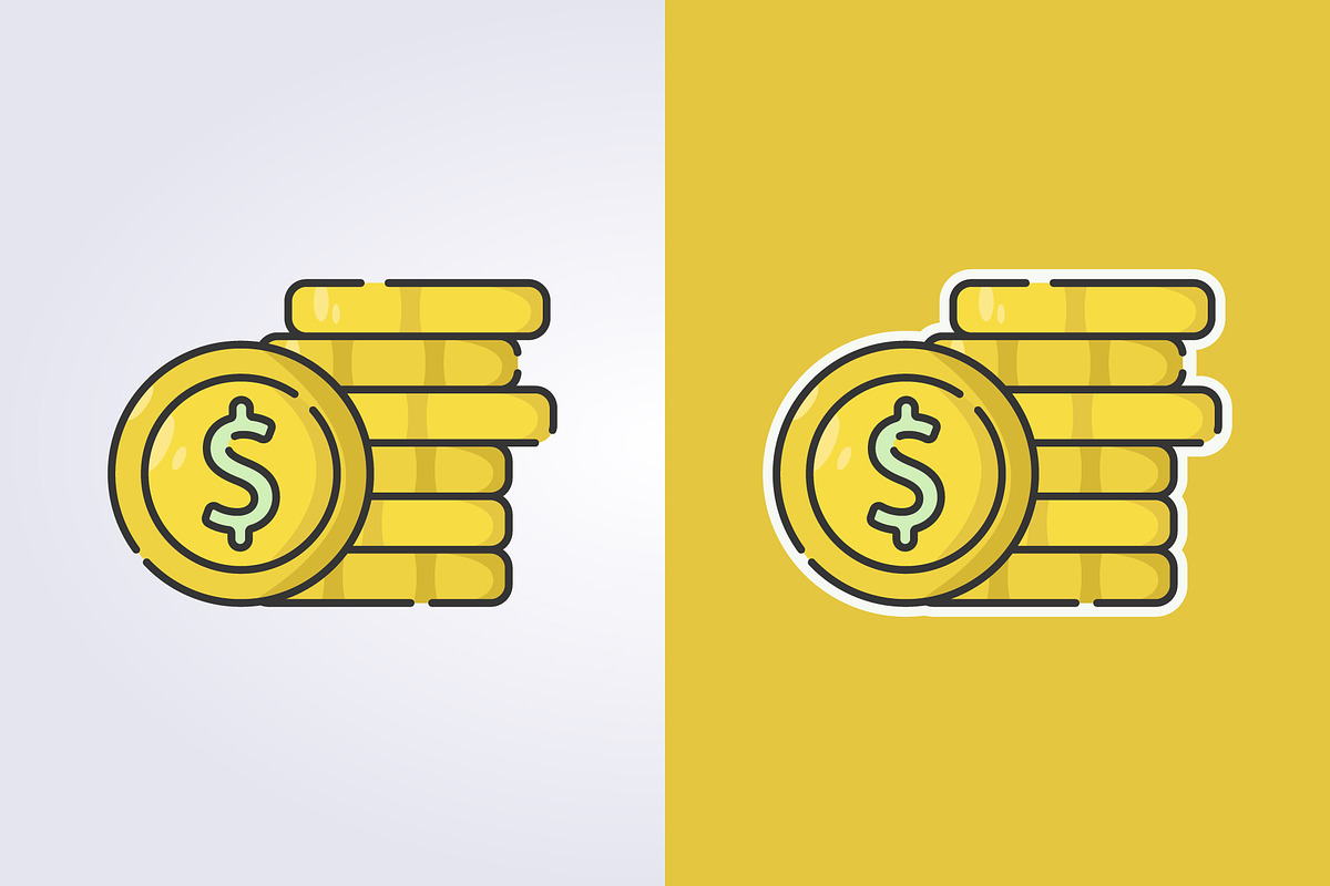 colored outline stack coins icon, an Outline Icon by Lodzrov