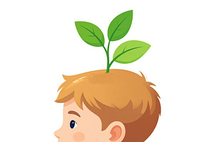 Conceptual illustration showing a plant growing from a childs he, an Education Illustration by DanFLCreativo