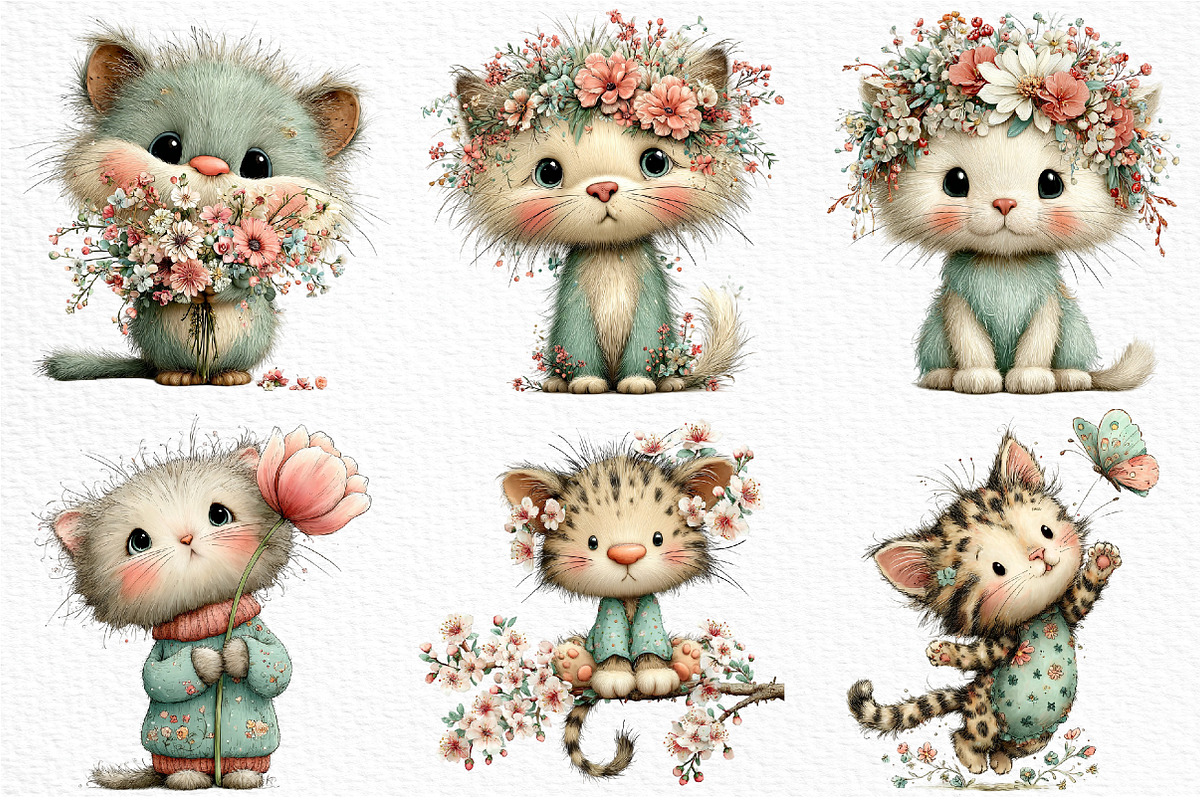 Whimsical Spring Cat Clipart Png, an Illustration by Craft Nest (Photo 5 of 12)