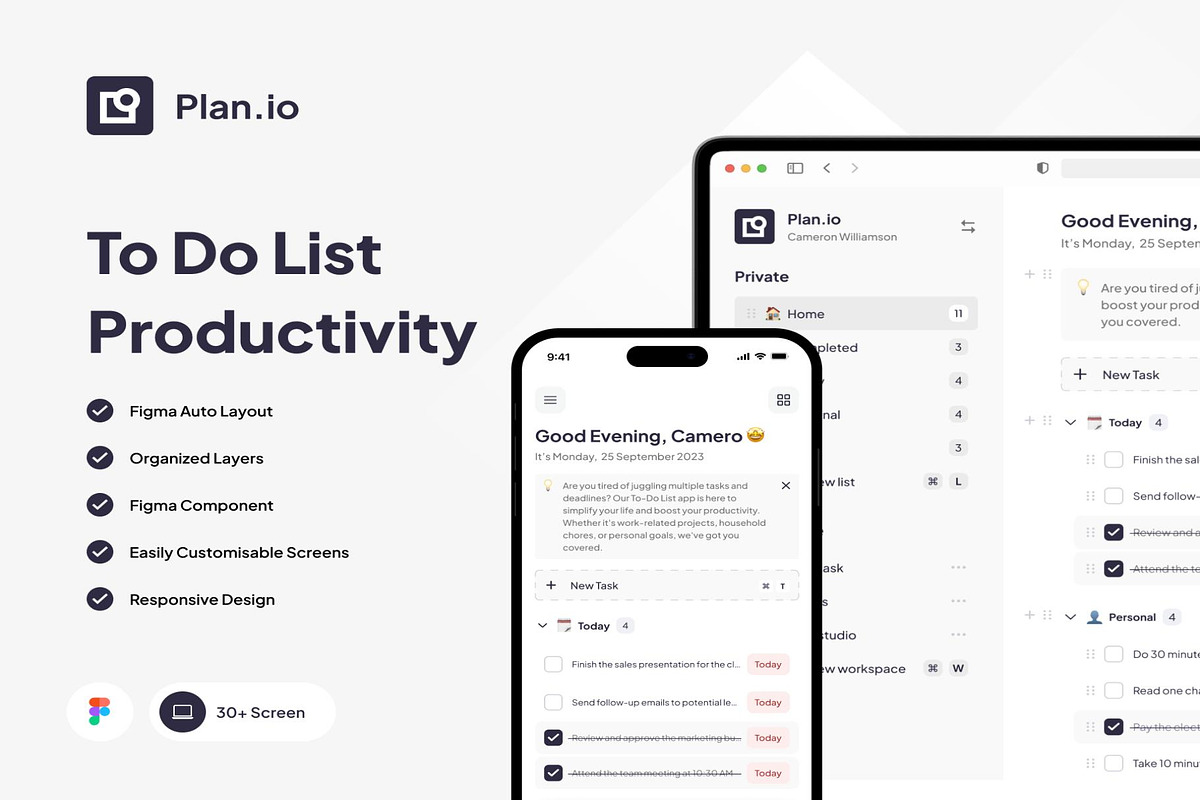 Plan.io To Do List Productivity App, an UI Kit Template by Creative Perspective (Photo 1 of 4)