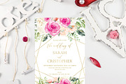 Hot Pink and Gold Blush Pink Roses, an Invitation Template by DreamsClipArt (Thumbnail 3 of 4)