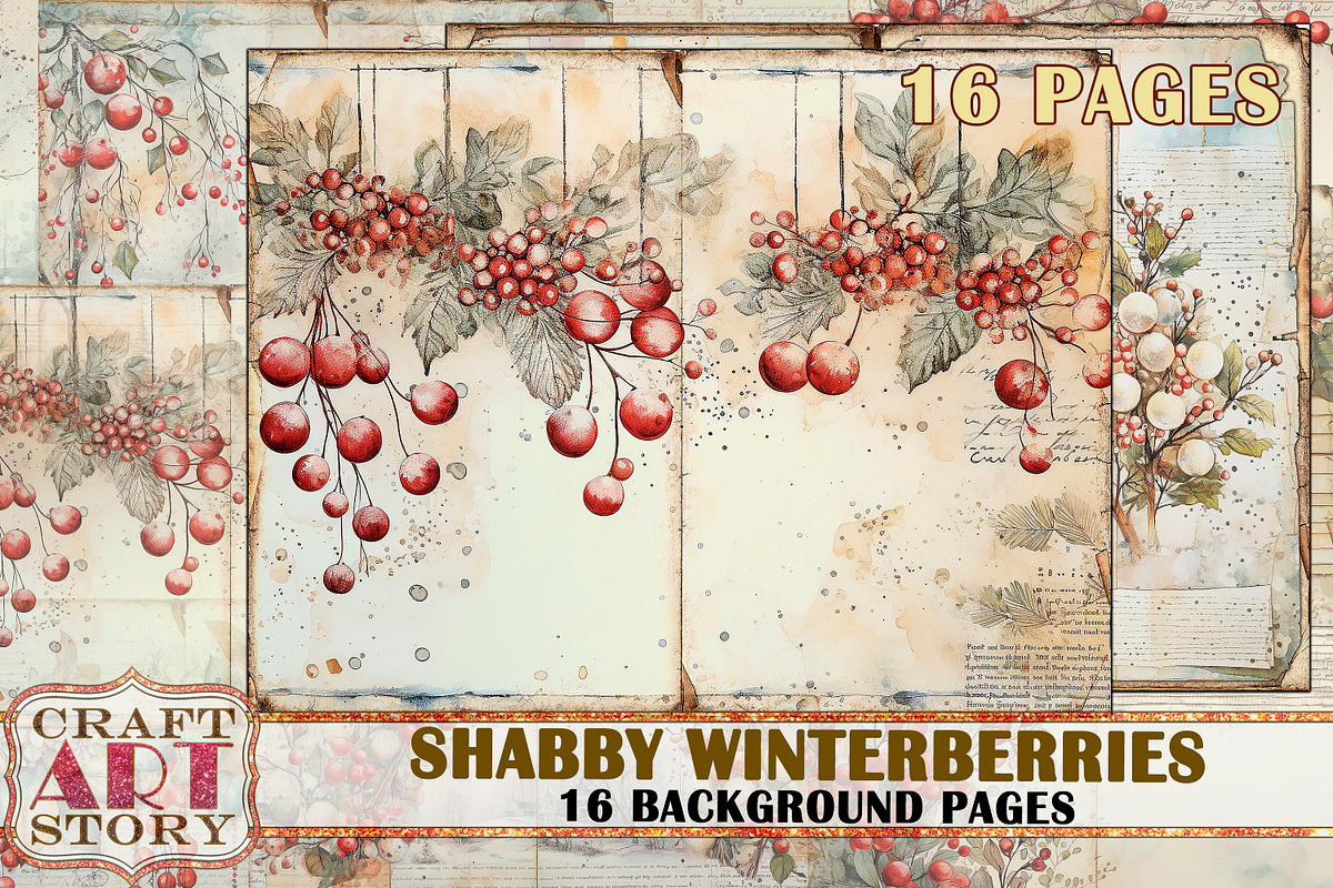 Shabby Winterberries Blank Pages, a Seasonal Illustration by CraftArtStory (Photo 1 of 4)