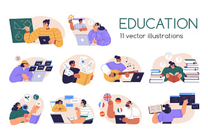People study set. Students education, an Education Illustration by Good Studio