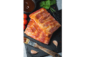 Ready for BBQ raw pork spare ribs, a Food & Drink Photo by Budarinphoto