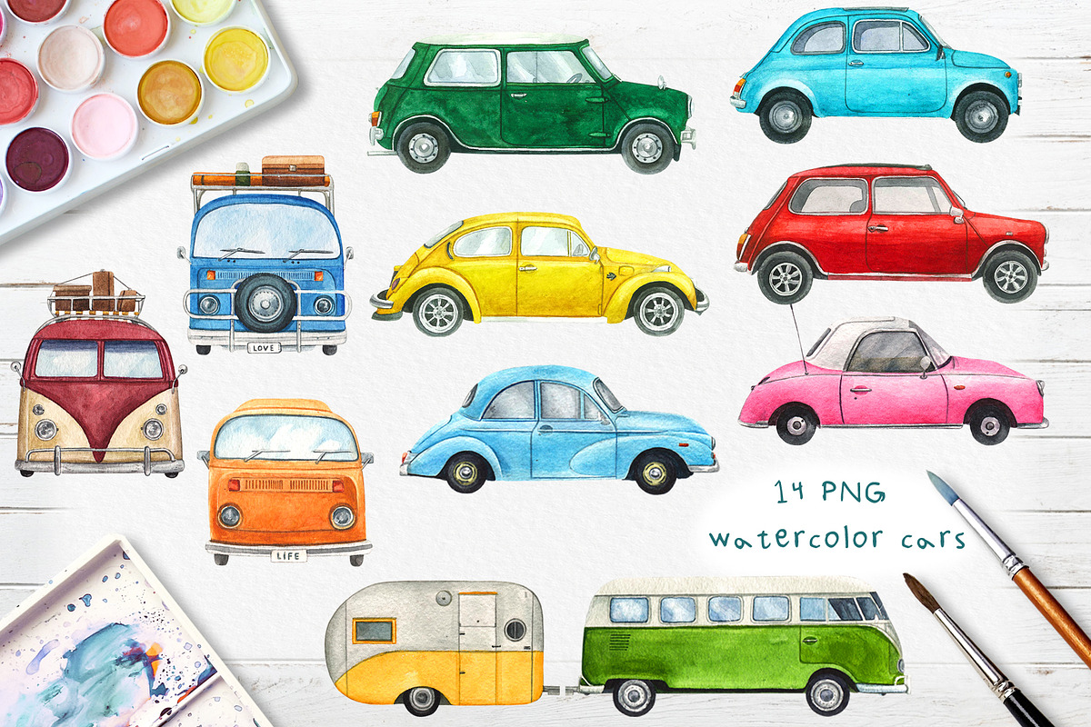 Road trip watercolor set, an Illustration by Nastilustra (Photo 2 of 7)