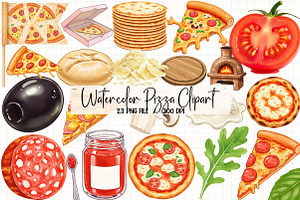 Watercolor Pizza Clipart, an Illustration by Libby Wishes