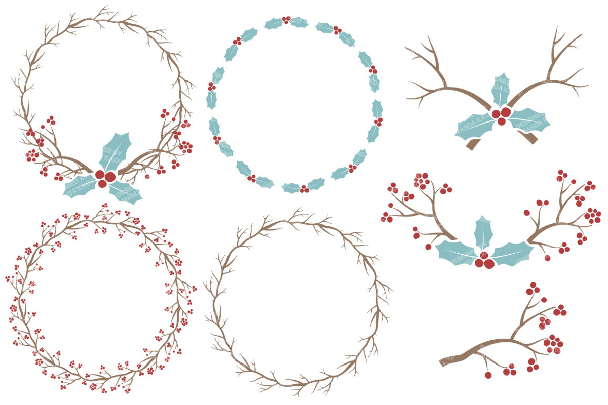 Red & Blue Christmas Holly Clipart, an Illustration by Amanda Ilkov (Photo 3 of 5)