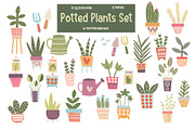 Potted plants clipart & paper set, an Illustration by Poppymoondesign (Thumbnail 1 of 5)