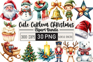 Cute Cartoon Christmas Clipart, an Illustration by Black Bird Studio
