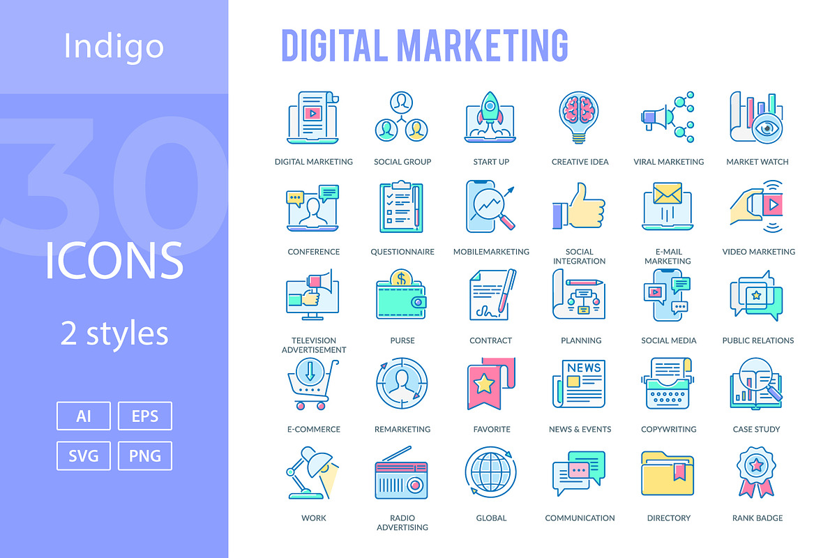 Digital Marketing Icons, an Outline Icon by Kalash (Photo 3 of 3)