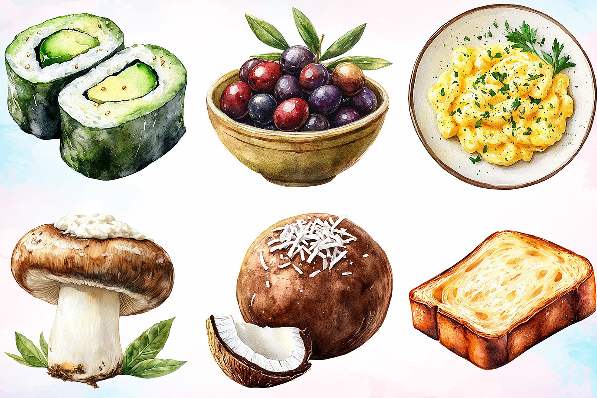 Watercolor Low Carb Food Clipart PNG, a Food Illustration by Canvas Craft (Photo 2 of 4)