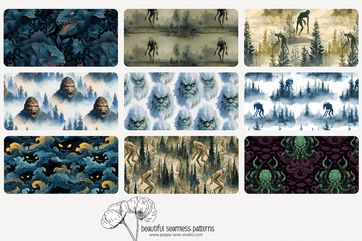 70 cryptid seamless pattern, a Pattern Graphic by Poppy Lane Studio