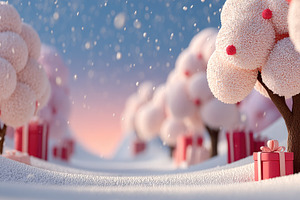 Pastel Christmas Winter Wonderland with Pink Snow Trees, Gifts a, a Background Photo by José Manuel Gelpi