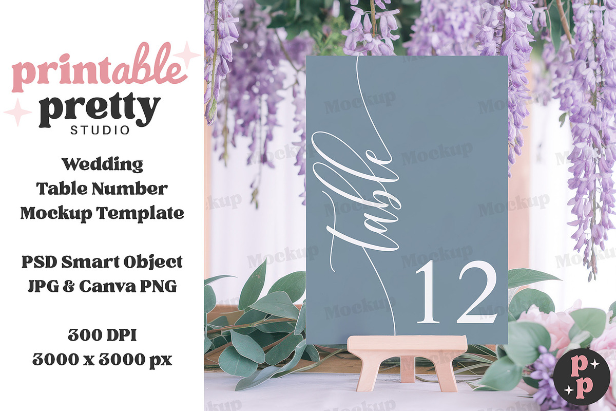 Wisteria Table Number Mockup PSD, a Product Mockup by Printable Pretty Studio (Photo 5 of 9)